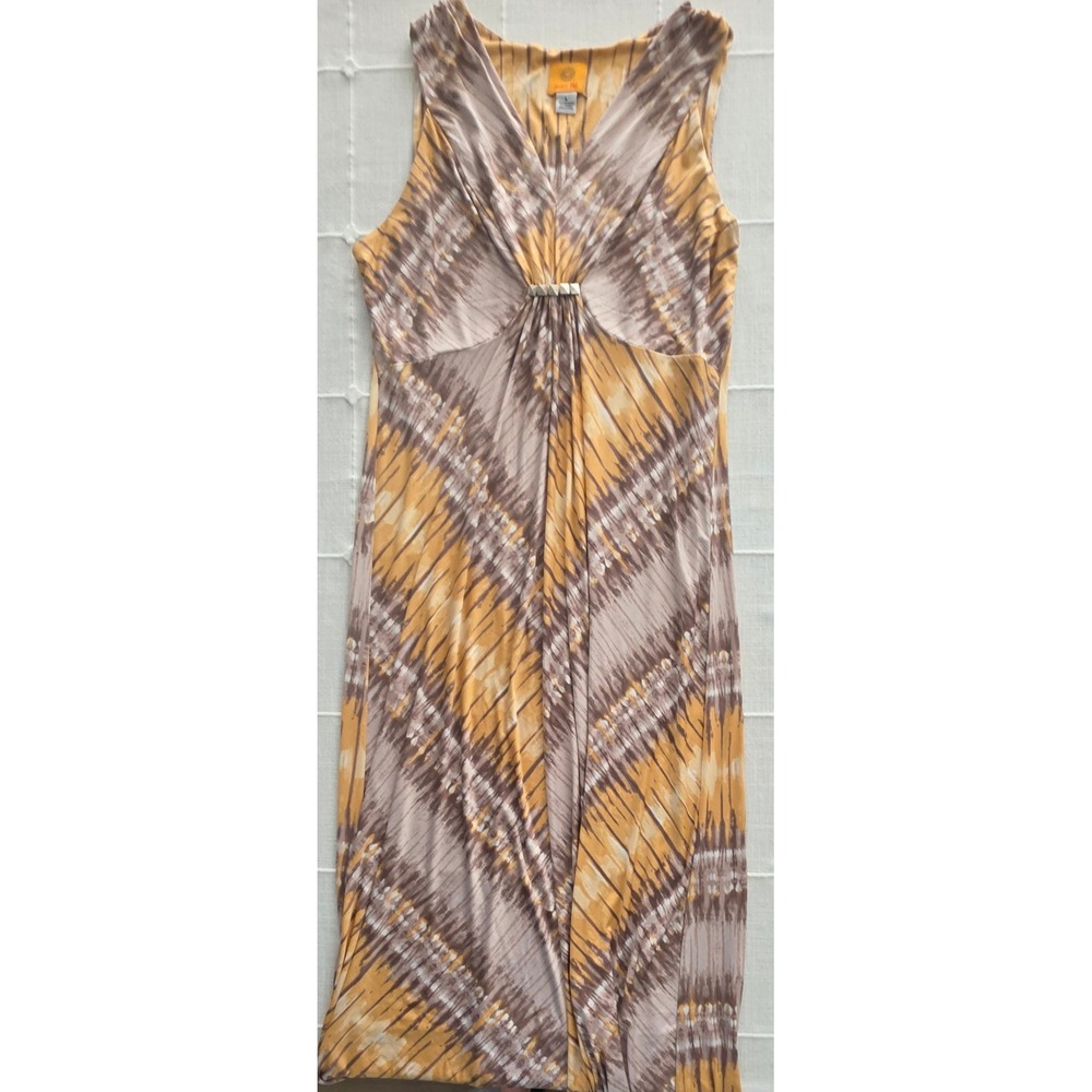 Ruby Rd Womens Yellow Abstract Ikat V-Neck Sleeveless Maxi Dress Large